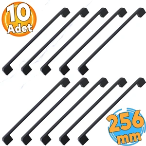 10 Adet Radus 256 mm - 25.6 cm Siyah Metal Mobilya Çekmece Mutfak Dolabı Dolap Kulpları Kulbu Kulpu