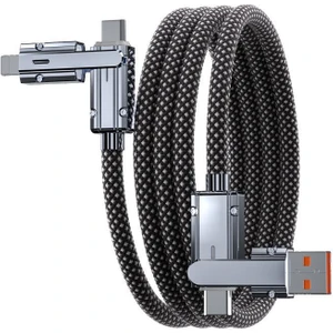 4 In 1 Şarj Kablosu Type-C To Type-C USB Lightning Uçlu Örgü 120W Şarj Kablosu Metal Uçlu Çoklu Aktarım Kablosu