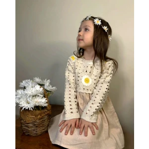 Retro Women Kız Çocuk Çiçek Desenli Kroşe Pamuklu Hediyelik Doğum Gün Şık Prenses Elbise