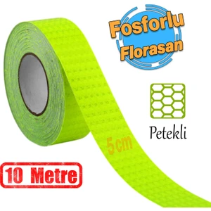 Yapışkanlı 10 mt Florasan Şerit Bant Gece Parlayan Reflektörlü 5 cm Fosforlu Reflektif Ikaz Bandı