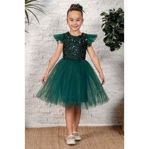 Mnk Baby & Kids Küpeli Pul Payet Tüllü Kız Çocuk Elbise MNK0526