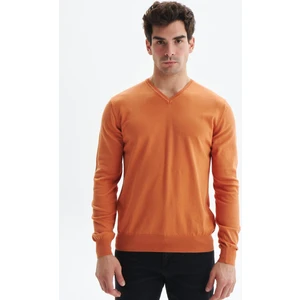 Erkek Slim Fit Likralı Pamuklu Örme  V Yaka Triko Kazak K0KRO0854