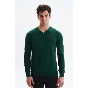 Erkek Slim Fit Likralı Pamuklu Örme  V Yaka Triko Kazak K0KRO0854