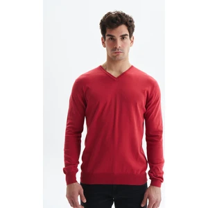 Erkek Slim Fit Likralı Pamuklu Örme  V Yaka Triko Kazak K0KRO0854