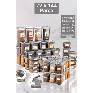 72 Parça Erzak ve Bakliyat Saklama Kabı Seti Etiketli