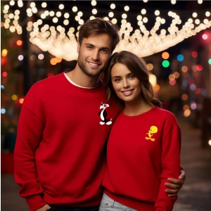 Sweatshirt Sevgili Combin Sylvester & Tweety Baskılı Pamuklu Kalın ve Yumuşak Ürün Şardonlu 2'li Set