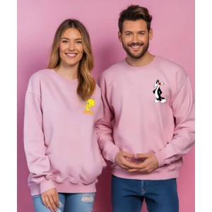 Sweatshirt Sevgili Combin Sylvester & Tweety Baskılı Pamuklu Kalın ve Yumuşak Ürün Şardonlu 2'li Set
