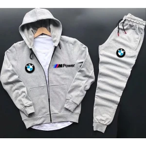 Spor Eşofman Takımı Bmw Mpower Baskılı Fermuarlı Pamuklu Ceket- Eşofman Altı 2 'li Takım Unisex