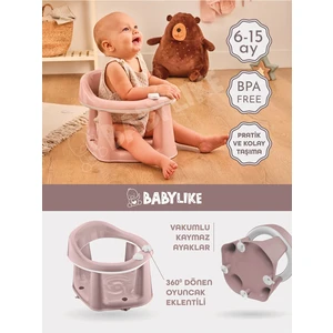 Bebek Banyo ve Mama Oturağı Vakumlu Kaymaz BPA Free Pembe Oyuncaklı 33,5x31,6x25cm