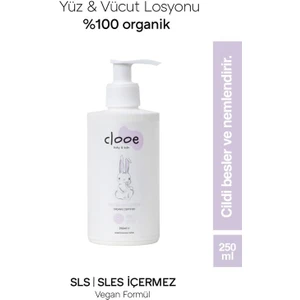 Organik Bebek Losyonu (250ml) - Argan Yağı, Zeytinyağı, Huş, Gül Suyu - Yenidoğan Kullanımına Uygun