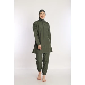 Kadın 23203 Büzgülü Paraşüt Tam Tesettür Mayo Haki