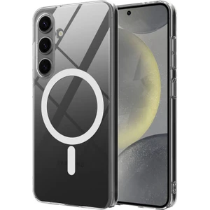 Galaxy S25 Plus Kılıf Kamera Korumalı Magsafe Sert Mika Pc Porto Kapak-Şeffaf + Cam Ekran Koruyucu