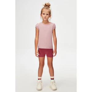 Gül Kurusu Basic Kız Çocuk Sıfır Yaka Karpuz Kol Tişört