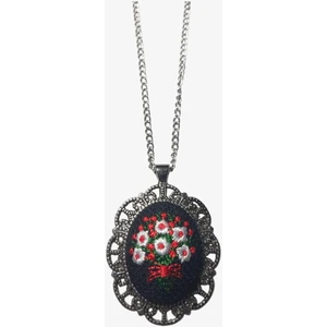 Çiçekli Kanaviçe Etamin Kolye Uzun Zincir