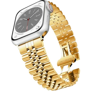 Apple Watch Rolex Stil Paslanmaz Çelik Kordon ( Seri 10 - 46 mm Uyumlu) Gold