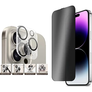 iPhone 16 Pro Max Uyumlu Privacy Hayalet Cam Ekran Koruyucu + Kamera Lens Koruyucu Set