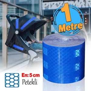 Yapışkanlı Parlayan Reflektörlü En 5 cm Onaysız Reflektif Ikaz Bandı 1 Metre Mavi Renk Şerit Bant