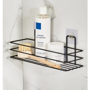 Tekli Güçlü Magic Yapışkan Askılı Dikdörtgen Banyo Rafı Mat Siyah