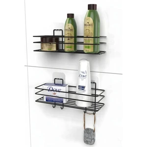 Siyah Yapışkanlı 2li Set Banyo Düzenleyici Şampuanlık Banyo Rafı Duş Rafı Organizer