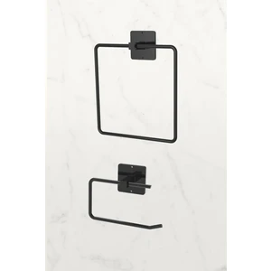 Yapışkanlı Siyah Kare Havluluk  ve Tuvalet Wc Kağıtlık Banyo 2'li Set