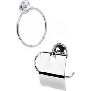 , 2'li Vidalı Set Metal Krom Geniş Kapaklı Kağıtlık / Yuvarlak Havluluk