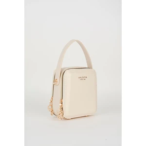 Kadın Krem 3 Bölmeli Astarlı Suni Deri Ayarlanabilir Askılı Fermuar Kapama El ve Omuz Çantası