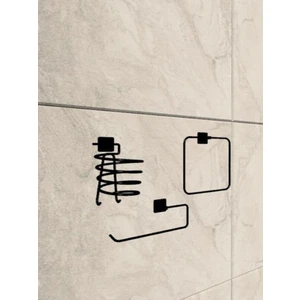 Siyah Yapışkanlı Kare Fön Makinesi Askısı Solo Havluluk ve Kare Havluluk Seti Banyo Seti
