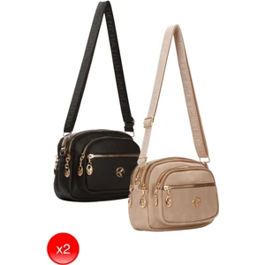 Adelina Bags Kadın Çapraz Askılı Günlük Siyah ve Vizon Omuz Çantası 2 Adet