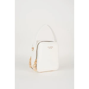 Kadın Beyaz 3 Bölmeli Astarlı Suni Deri Ayarlanabilir Askılı Fermuar Kapama El ve Omuz Çantası