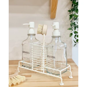 Standlı Cam Sıvı Sabunluk Seti – Çiftli 500 ml Dispenser + Demir Süngerlik – Şık ve Dayanıklı Tasarım Mutfak Sabunluk