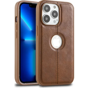 İPHONE11 - 12 - 12 Pro Max - 13 Deri Görünümlü Kılıf - Siyah - Kahverengi