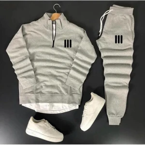 Yoho Sport Unisex Üç Çizgi Baskılı Yarım Fermuarlı Sweatshirt-Eşofman Altı Set Kombin
