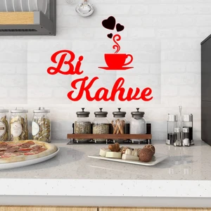 Bi Kahve Ahşap Mdf Duvar Yazı Dekor Süsü Kahve Köşesi Kırmızı Renk