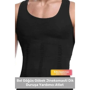 Bel Göğüs Göbek Jinekomasti Toparlayıcı Erkek Extra Göbek Sıklaştırıcı Siyah Korse Atlet