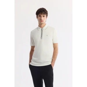 Avva Erkek Ekru Polo Yaka Bi-Stretch Baskılı İnterlok Regular Fit T-Shirt A51Y1007