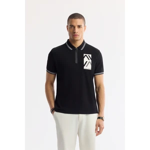 Erkek Regular Fit Siyah Polo Yaka Baskılı %100 Pamuk T-Shirt A51Y1167