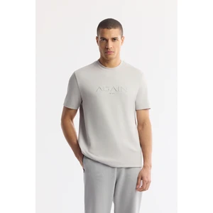 Avva Erkek Gri Bisiklet Yaka Baskılı Bi-Stretch İnterlok Regular Fit T-Shirt A51Y1132