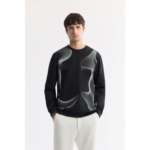 Erkek Regular Fit Siyah Bisiklet Yaka Bi-Stretch İnterlok Sweatshirt A51Y1221