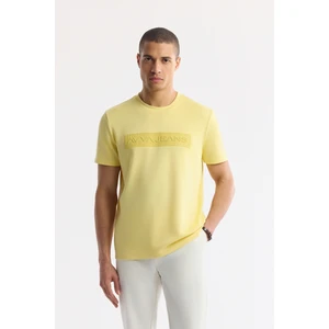 Erkek Regular Fit Sarı Bisiklet Yaka Baskılı Bi-Stretch İnterlok T-Shirt A51Y1021