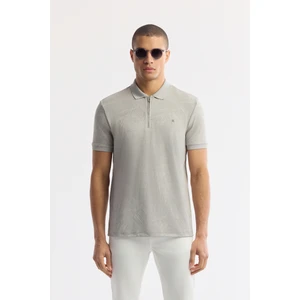 Erkek Regular Fit Gri Polo Yaka Jakarlı Elastan T-Shirt A51Y1059