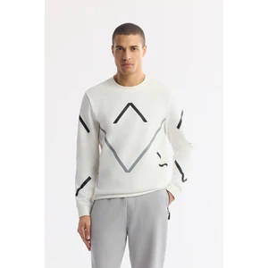 Erkek Regular Fit Ekru Bisiklet Yaka Baskılı Bi-Stretch İnterlok Sweatshirt A51Y1226