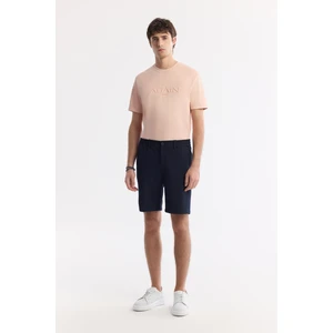 Erkek Slim Fit Lacivert Yanı Lastikli Gofreli Bi-Stretch Chino Şort A51Y3730