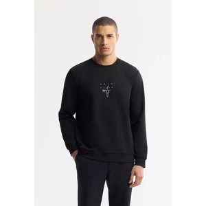Erkek Siyah Bisiklet Yaka Baskılı Bi Stretch Interlok Sweatshirt A51y1235