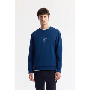 Erkek Lacivert Bisiklet Yaka Baskılı Bi Stretch Interlok Sweatshirt A51y1235