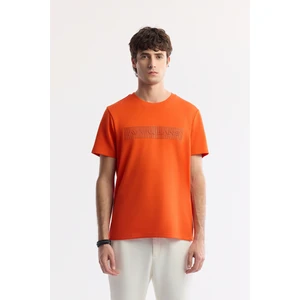 Erkek Turuncu Regular Fit Bisiklet Yaka Enjeksiyon Baskılı Interlok T-shirt A51y1021