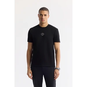 Avva Erkek Siyah Bisiklet Yaka Baskılı Bi-Stretch İnterlok Regular Fit T-Shirt A51Y1162