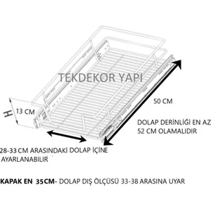Tekdekor Yapı Bağımsız Tandem Frenli Raylı Tel Çekmece Sepeti Kapak En 35 cm
