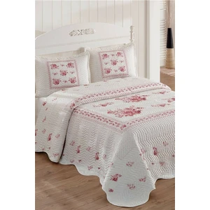Flower Çift Kişilik Kapitone Yatak Örtüsü Takımı - Pembe