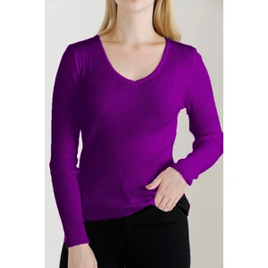 Kadın Mor V Yaka Triko Kazak