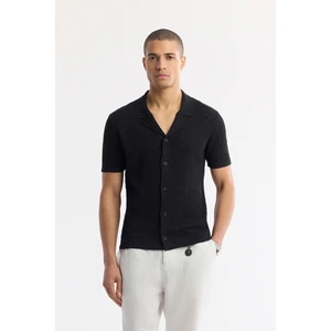 Avva Erkek Siyah Apaj Yaka Pamuklu Triko Regular Fit T-Shirt A51Y5090